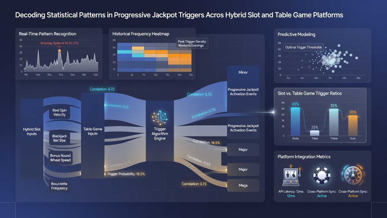 Data visualization of progressive jackpot patterns comparing slots and table games on hybrid platforms