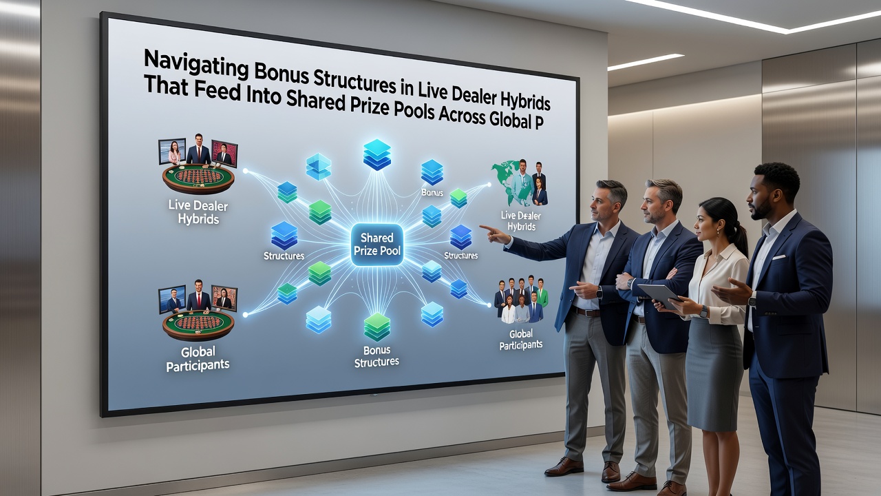 Global network map highlighting live dealer hybrid platforms connected to shared prize pools